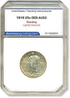 1916 Standing Liberty Quarter DGS AU53 (Lightly Cleaned)
