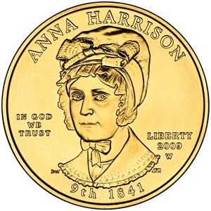 Anna Harrison First Spouse Gold Coin -Obverse (United States Mint image)