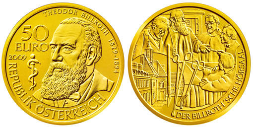 Austrian 2009 Theodor Billroth Gold Coin (Austrian Mint image) Austrian 2009 Theodor Billroth Gold Coin (Austrian Mint image)