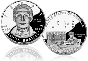 Louis Braille Silver Dollar Coin - Proof