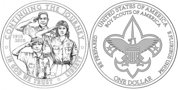 2010 Boy Scouts of America Centennial Commemorative Coin Design 2010 Boy Scouts of America Centennial Commemorative Coin Design - Click to Enlarge