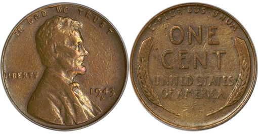 This 1943-S Cent struck on a bronze planchet realized $207,000 at Long Beach
