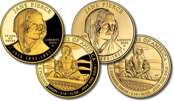 Jane Pierce First Spouse Gold Proof and Uncirculated Coins