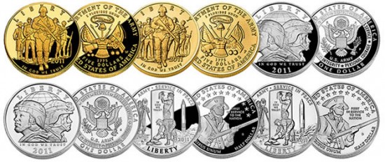 United States Army Commemorative Coins Gold 5 Silver Dollar and Clad Half Dollar 550x232 United States Army Commemorative Coins