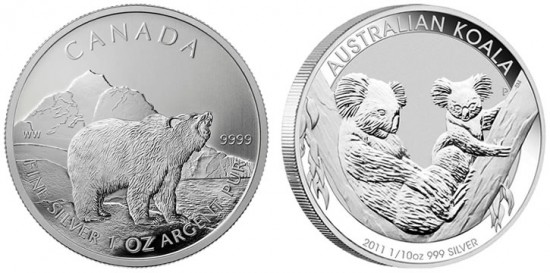 Canadian Grizzly and Australian Koala Silver Coins Canadian Grizzly and Australian Koala Silver Coins