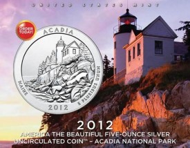 2012-P Acadia Five Ounce Silver Uncirculated Coin 2012-P Acadia Five Ounce Silver Uncirculated Coin